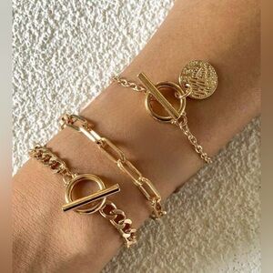 Elegant Three Piece Gold Chain Bracelet Set